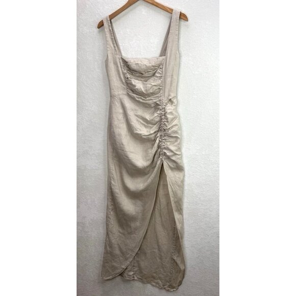 Rumer Women's Estelle Square Neck Maxi Beige Linen Dress Size Large - Picture 5 of 11